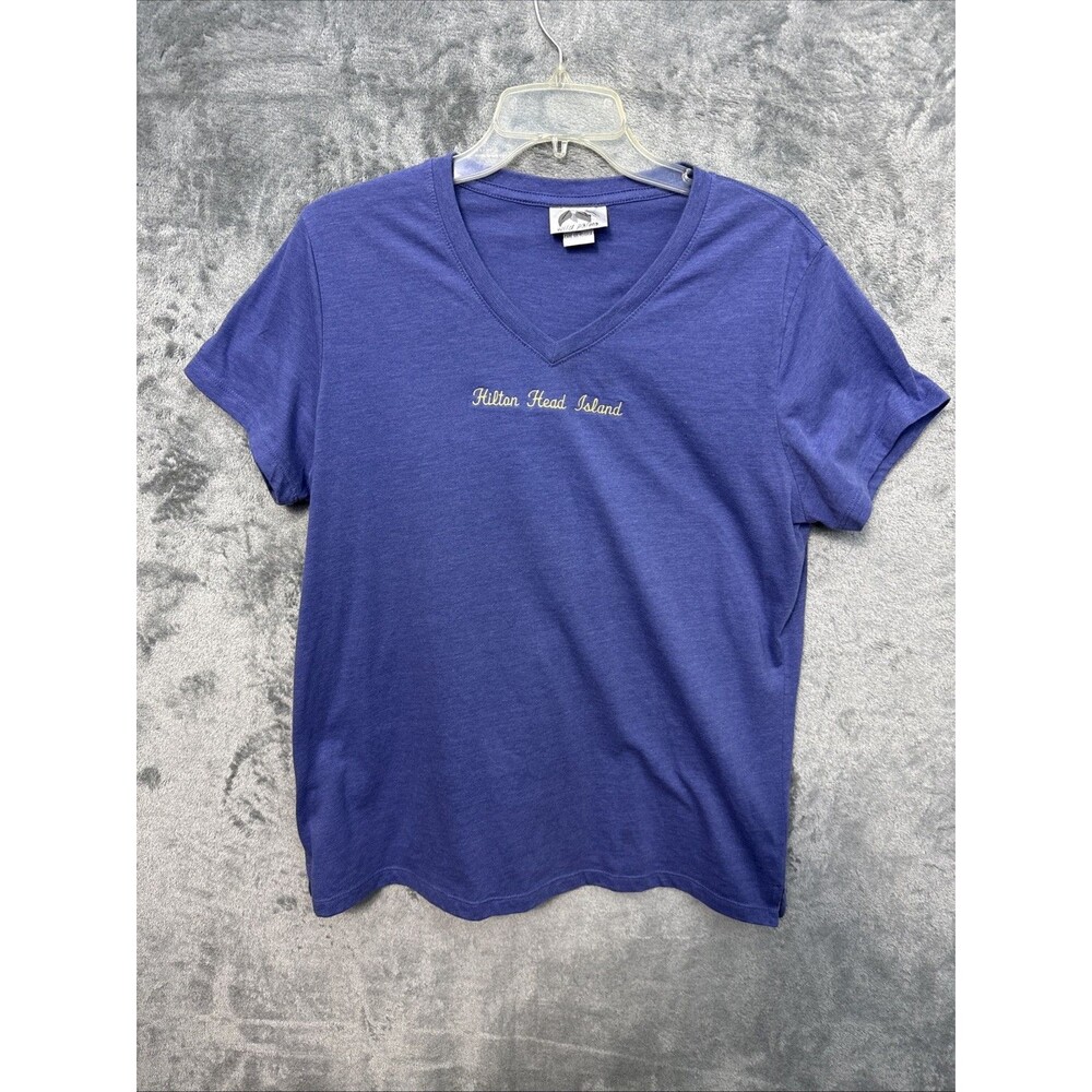 Wild Palms Womens XL Tshirt Hilton Head Island blue vneck embroidered